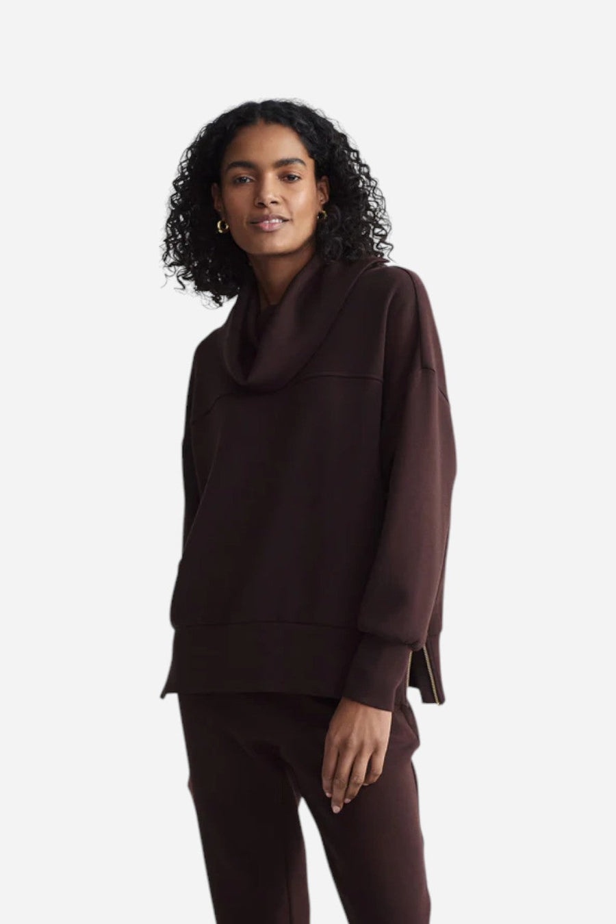Varley Priya Longline Sweat in Coffee Bean – back view