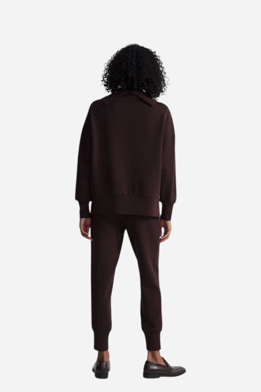 Varley Priya Longline Sweat in Coffee Bean – flat lay