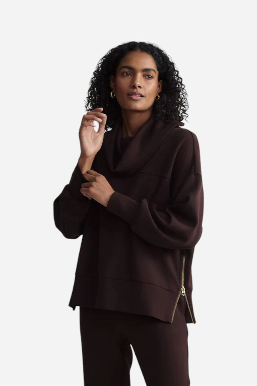 Varley Priya Longline Sweat in Coffee Bean – front view