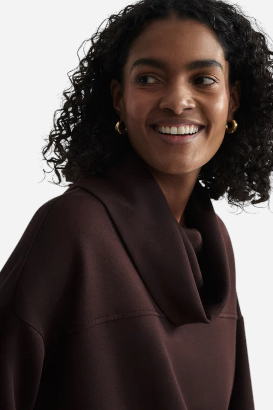 Varley Priya Longline Sweat in Coffee Bean – side view