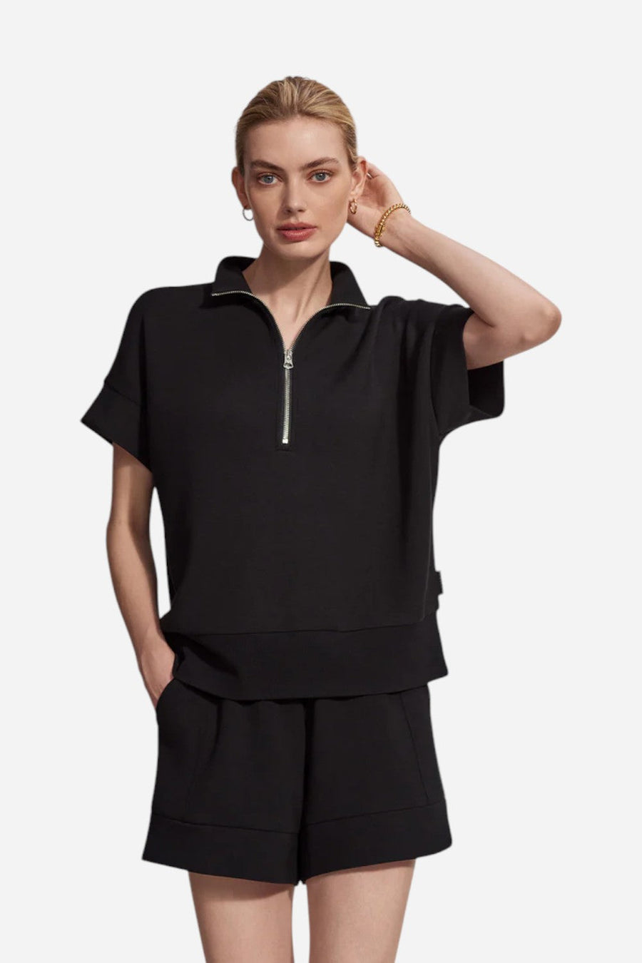 Varley Ritchie Short Sleeve Sweat in Black – back view