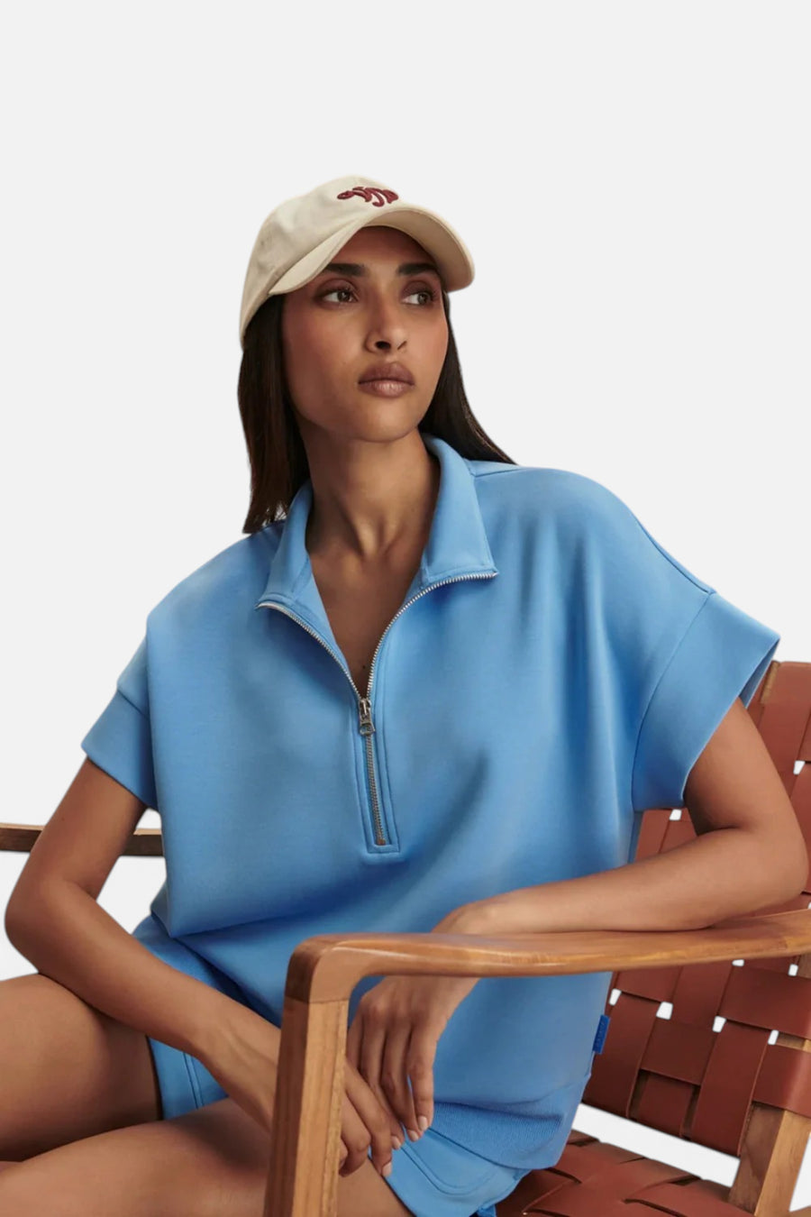 Varley Ritchie Short Sleeve Sweatshirt in Azure Blue – back view