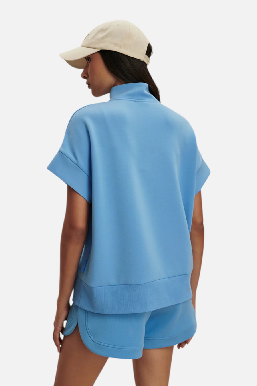 Varley Ritchie Short Sleeve Sweatshirt in Azure Blue – flat lay