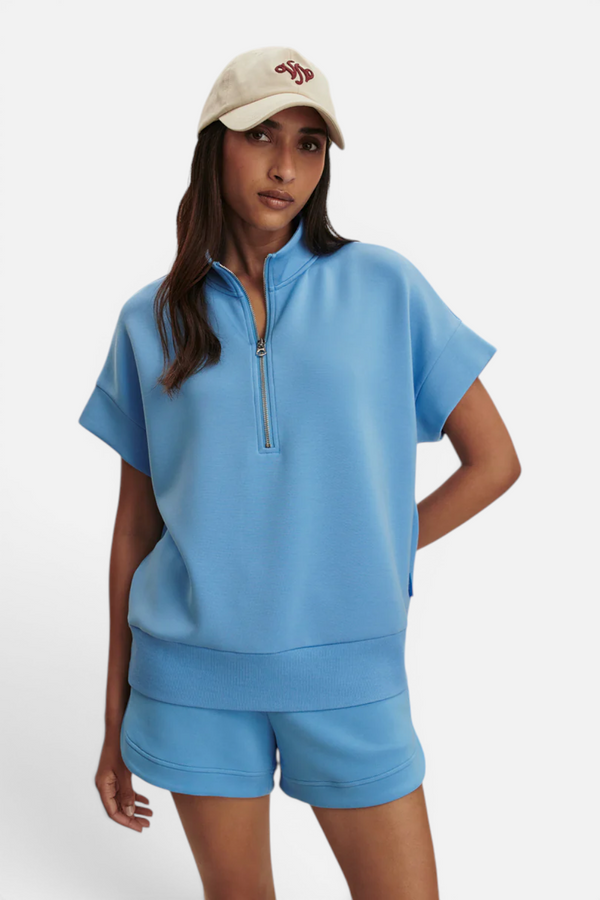 Varley Ritchie Short Sleeve Sweatshirt in Azure Blue