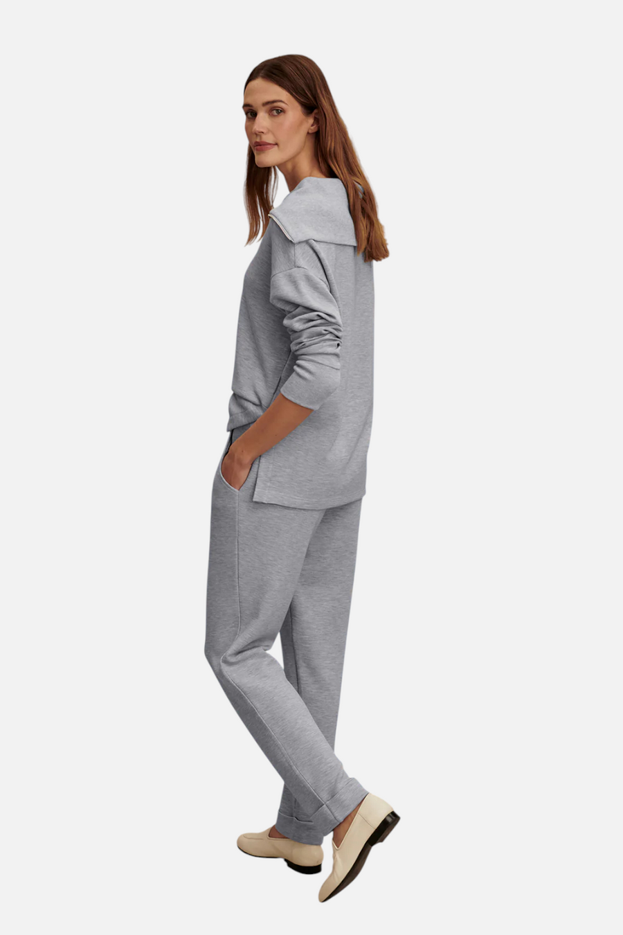 Varley Rolled Cuff Pant 25 in Mid Blue Marl – detail