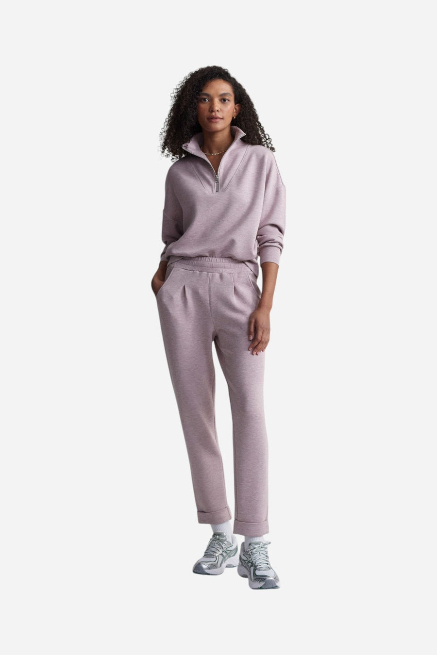 Varley The Rolled Cuff Pant 25" in Mauve Marl – front view