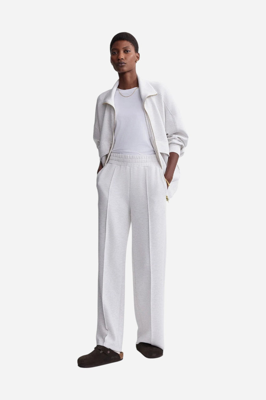 Varley The Wide Leg Pant 28" in Ivory Marl – back view