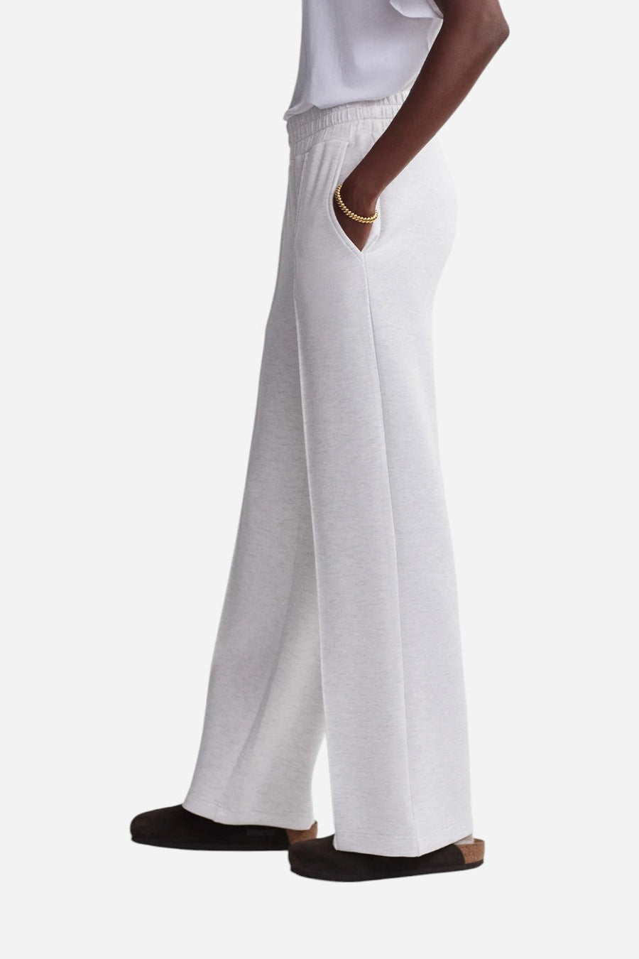 Varley The Wide Leg Pant 28" in Ivory Marl – side view