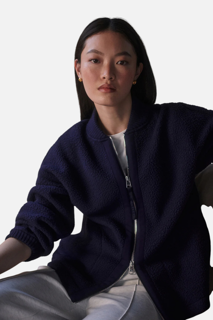 Varley Willmont Patch Pocket Fleece in Evening Blue – detail