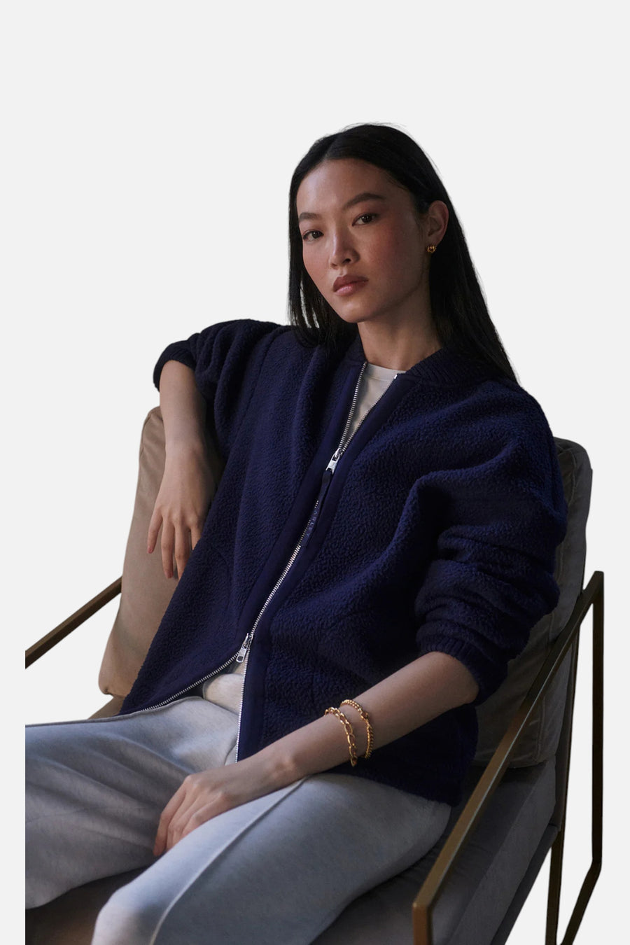 Varley Willmont Patch Pocket Fleece in Evening Blue – on model