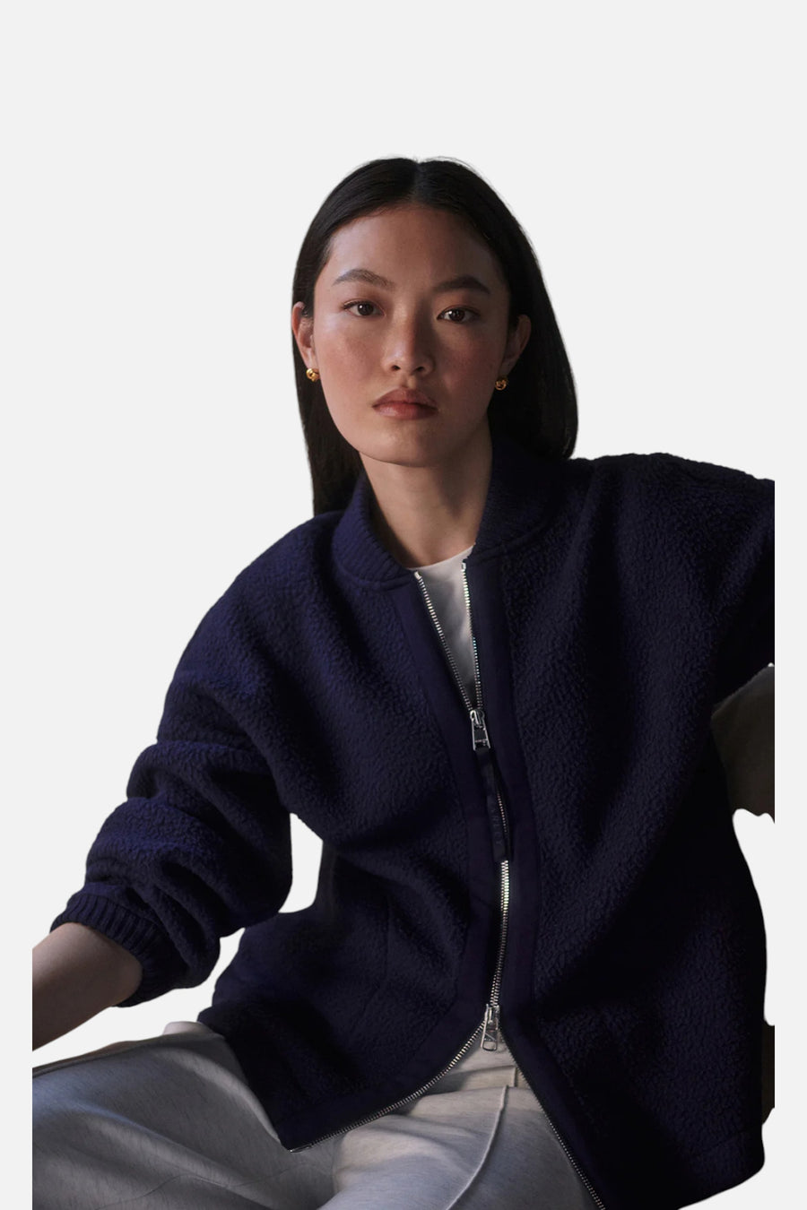 Varley Willmont Patch Pocket Fleece in Evening Blue – on model