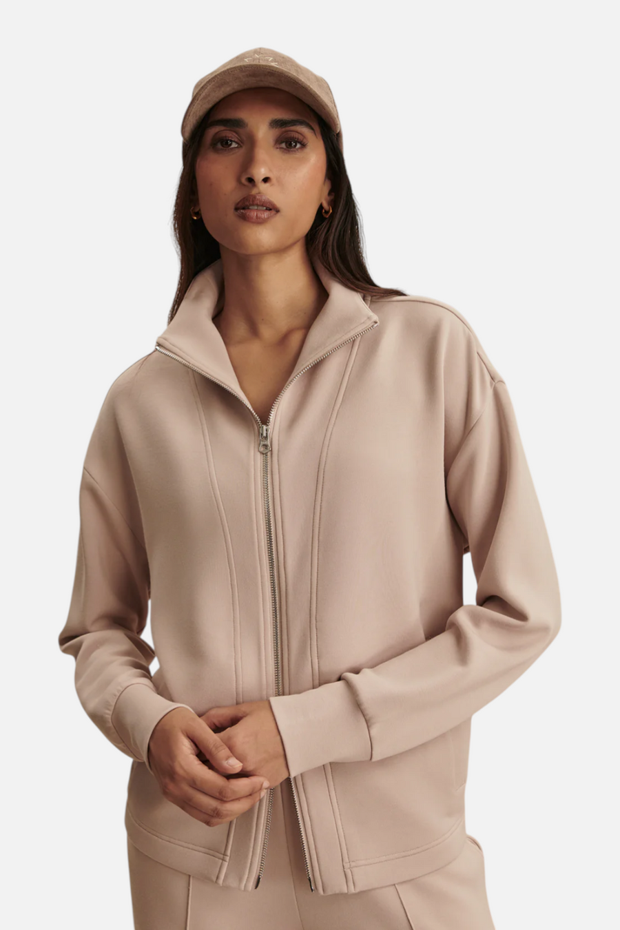 Varley Women's Arlene Zip Through Sweat in Mushroom – back view