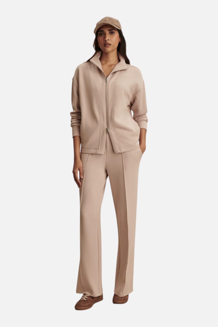 Varley Women's Arlene Zip Through Sweat in Mushroom – front view
