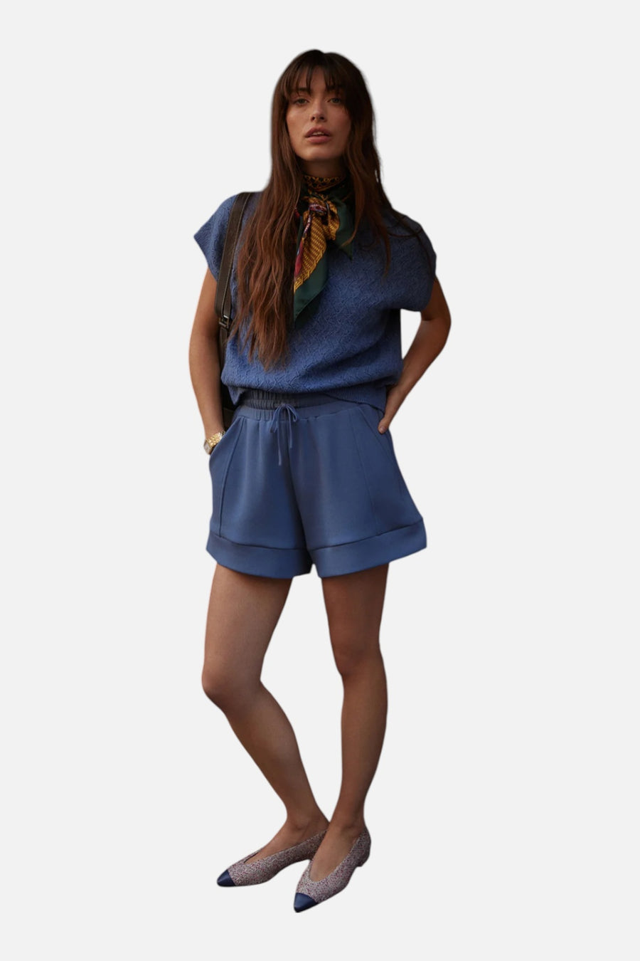 Varley Women's Atrium High-Rise Short 4.5" in Bijou Blue – on model