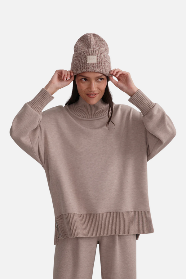 Varley Women's Barker High Neck Sweat in Taupe Marl
