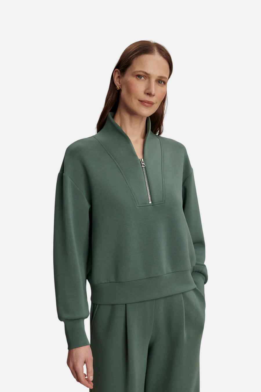 Varley Women's Davidson Sweat Top in Dark Forest – front view