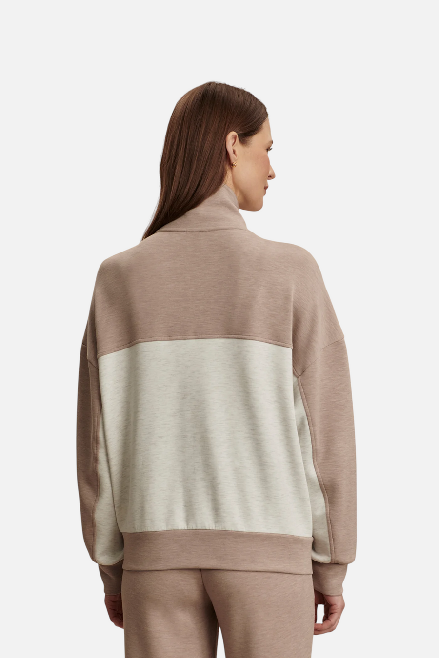 Varley Women's Garcia 2 Tone Zip Thru Sweat in Ivory Marl & Taupe Marl – back view