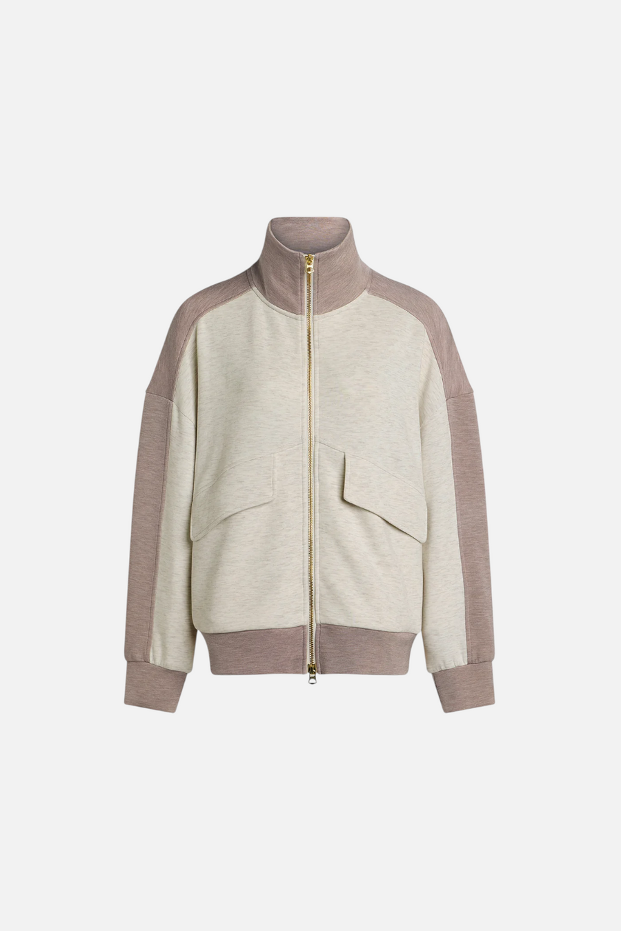 Varley Women's Garcia 2 Tone Zip Thru Sweat in Ivory Marl & Taupe Marl – detail