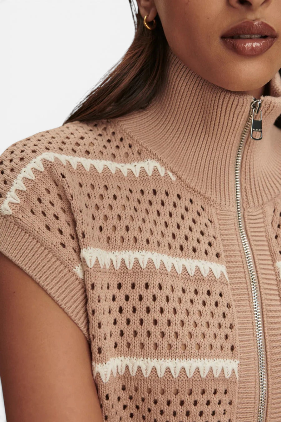 Varley Women's Haney Zip Through Knit in Light Taupe – side view