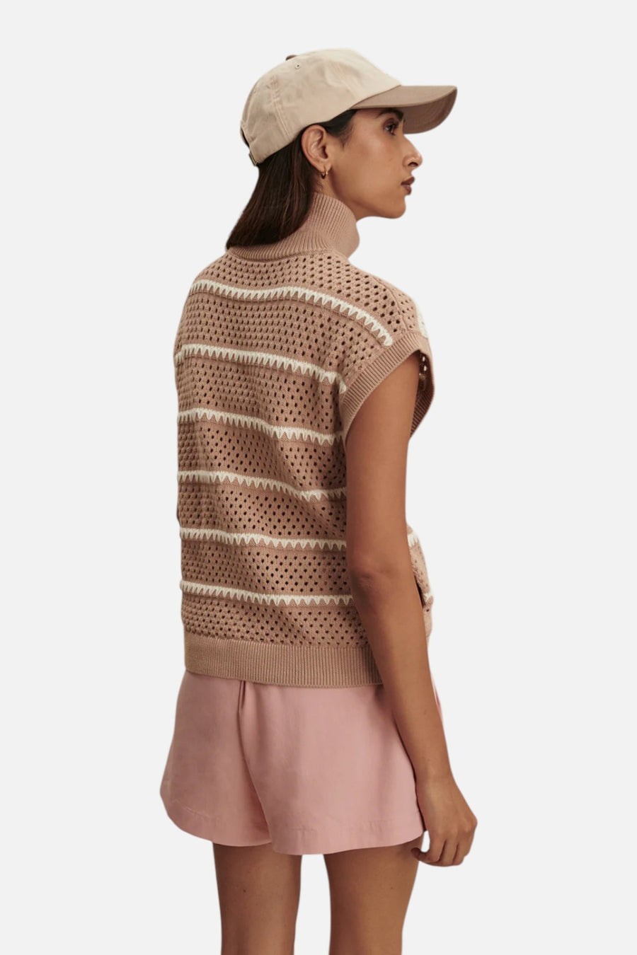 Varley Women's Haney Zip Through Knit in Light Taupe – on model