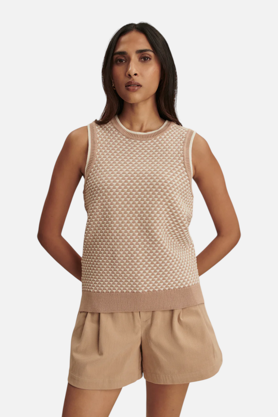 Varley Women's Jenson Knit Tank in Light Taupe – back view