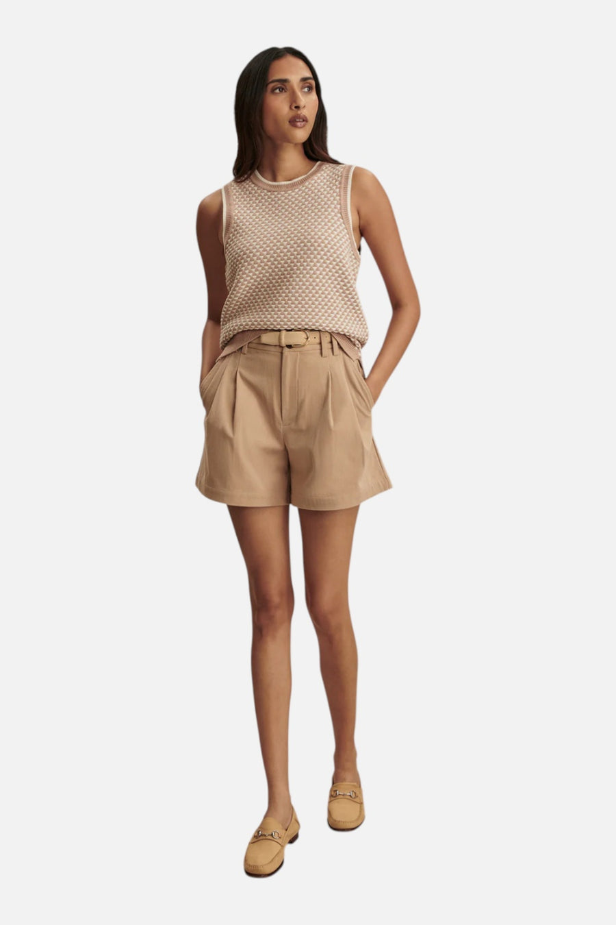 Varley Women's Jenson Knit Tank in Light Taupe – on model