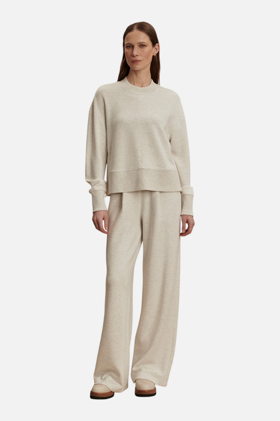 Varley Women's Philippe Crop Sweat Top in Ivory Marl – back view