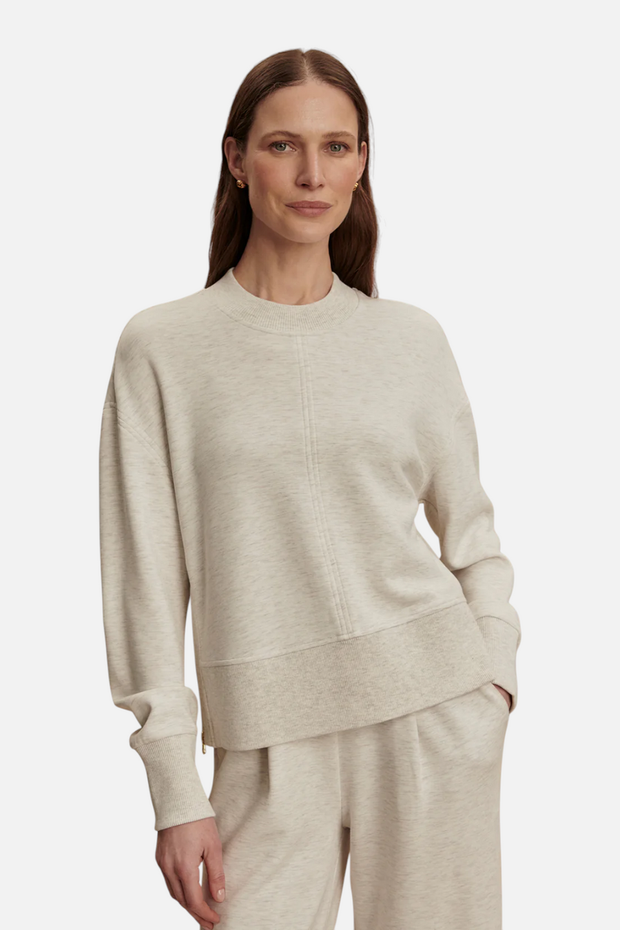 Varley Women's Philippe Crop Sweat Top in Ivory Marl – front view