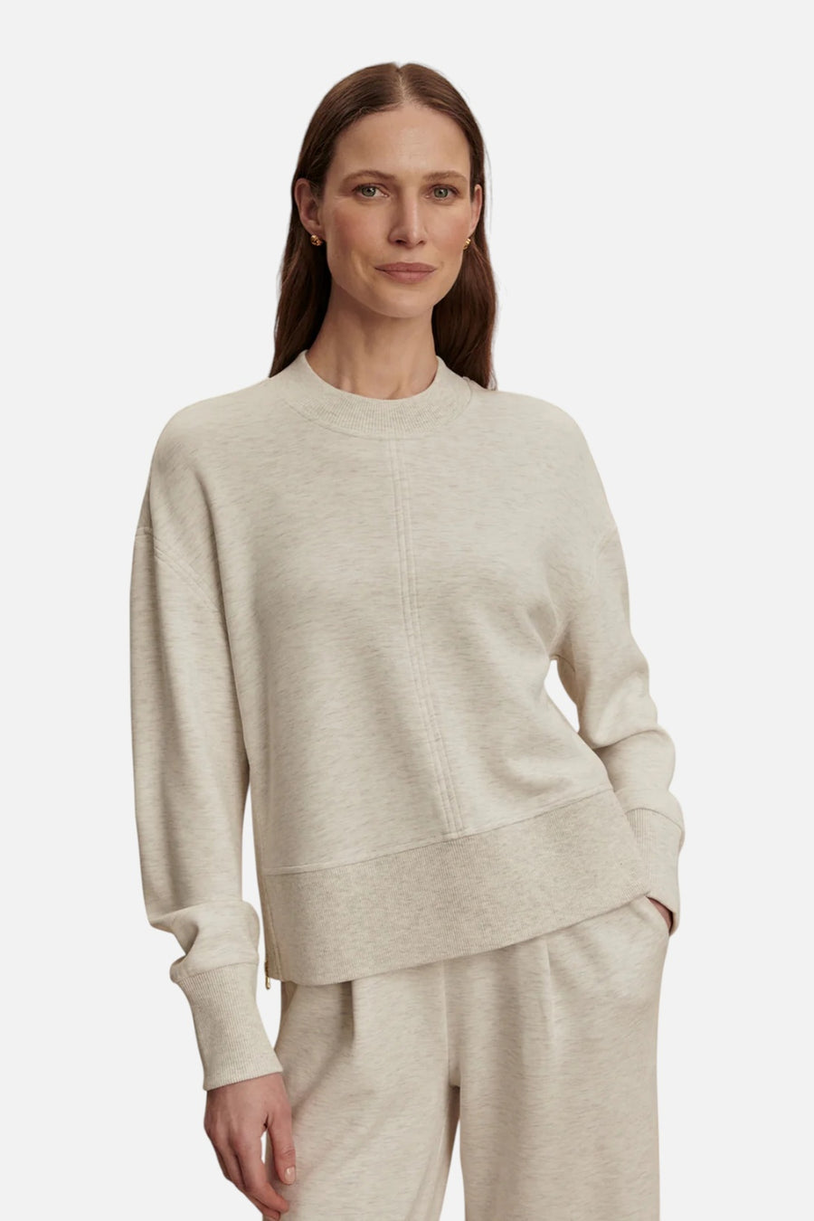 Varley Women's Philippe Crop Sweat Top in Ivory Marl – on model