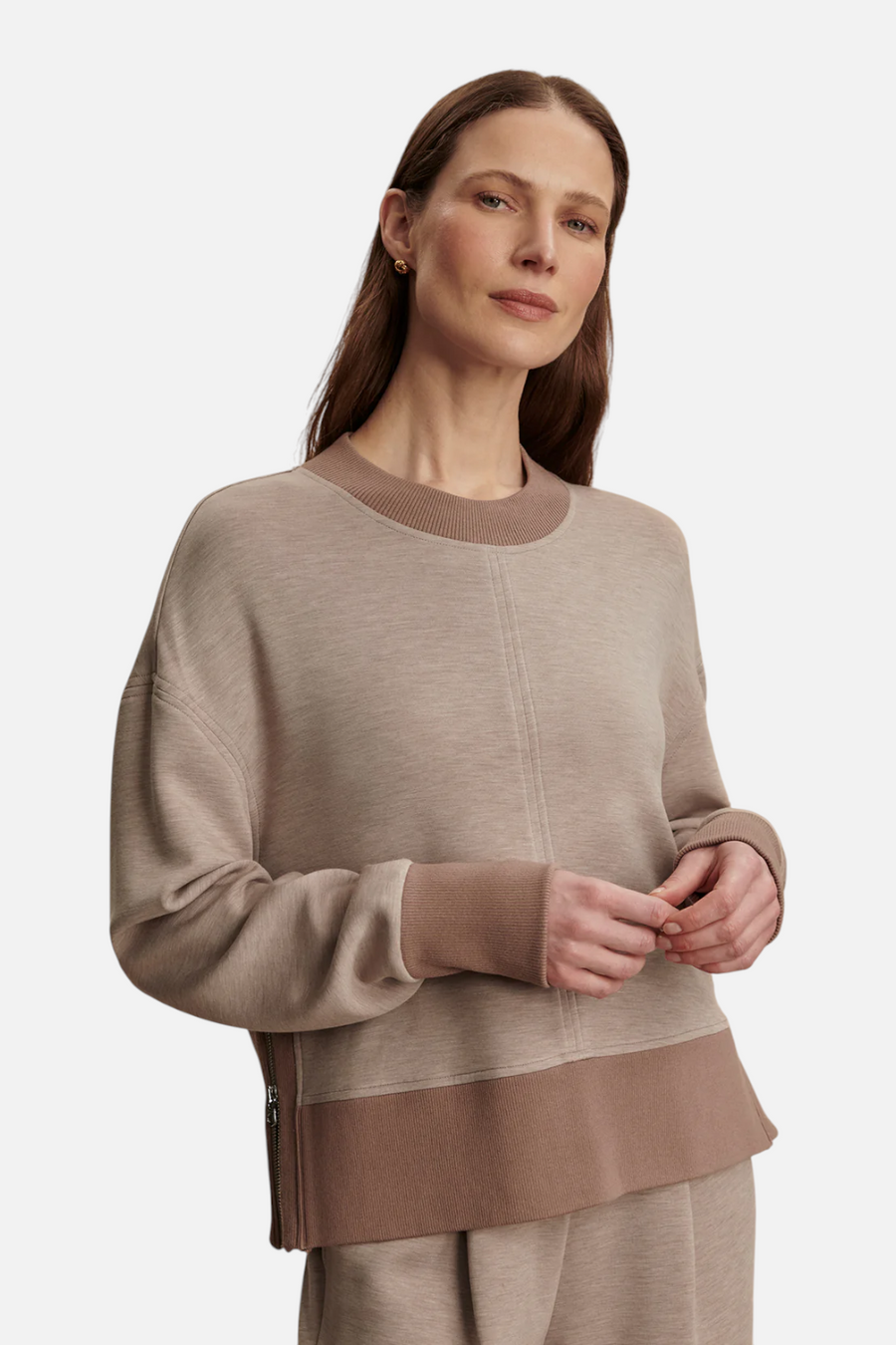 Varley Women's Philippe Crop Sweat Top in Taupe Marl & Ginger Snap – back view