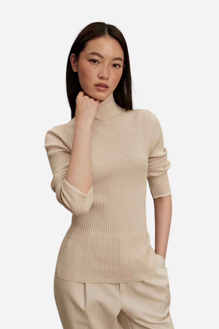 Varley Women's Ravena Roll Neck Top 2.0 Silver Birch – front view