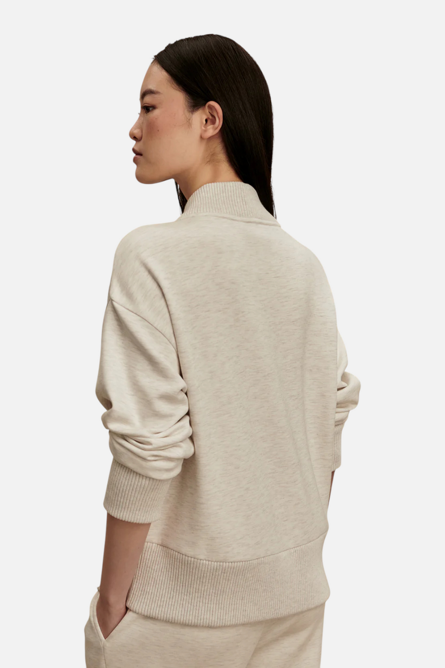 Varley Women's Sally Half Zip Sweat in Ivory Marl – back view