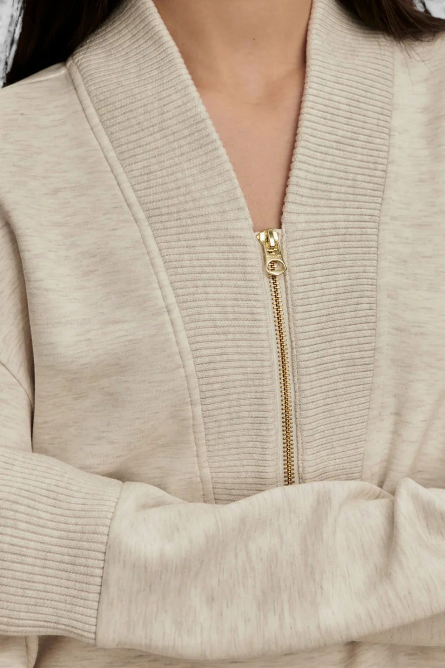 Varley Women's Sally Half Zip Sweat in Ivory Marl – detail
