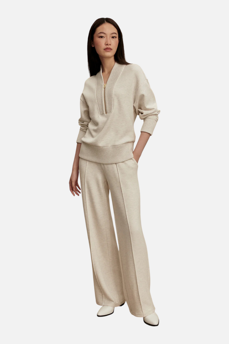 Varley Women's Sally Half Zip Sweat in Ivory Marl – side view