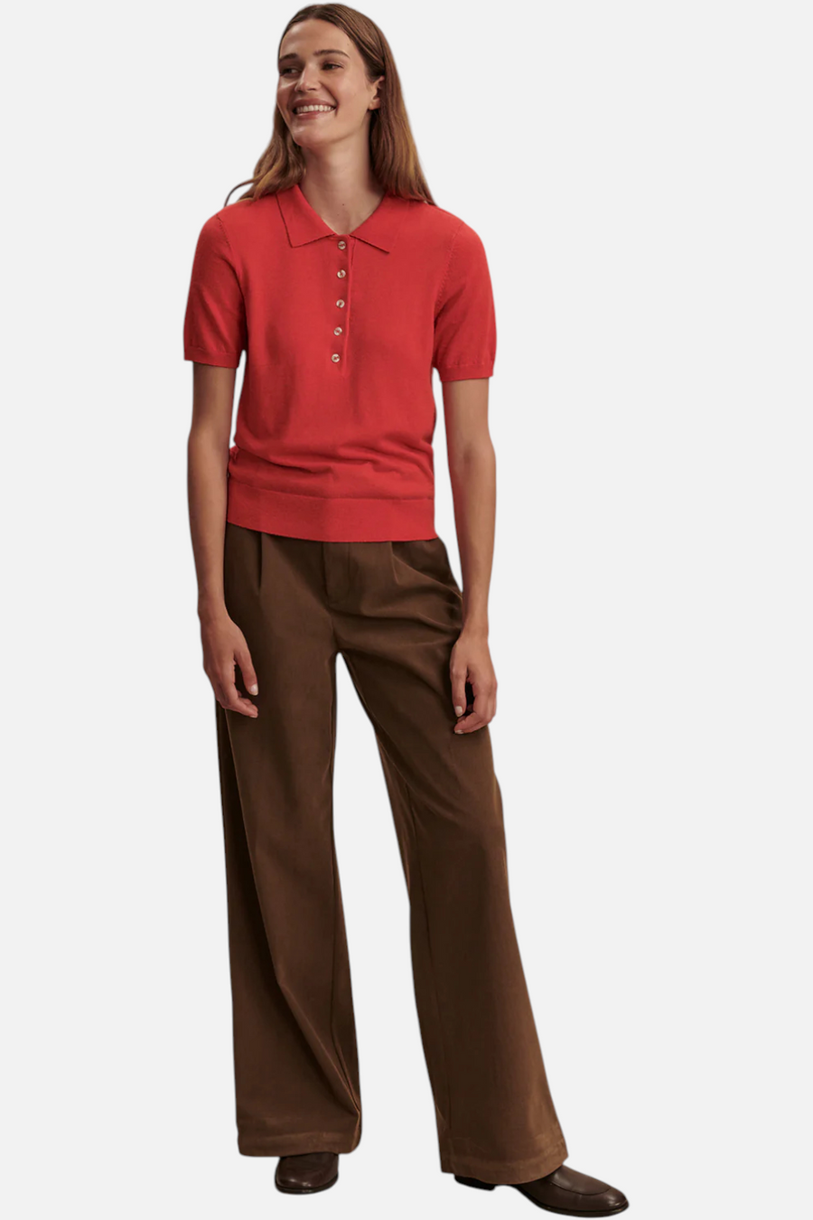 Varley Women's Toni Fine Knit Polo in Poinsettia – back view