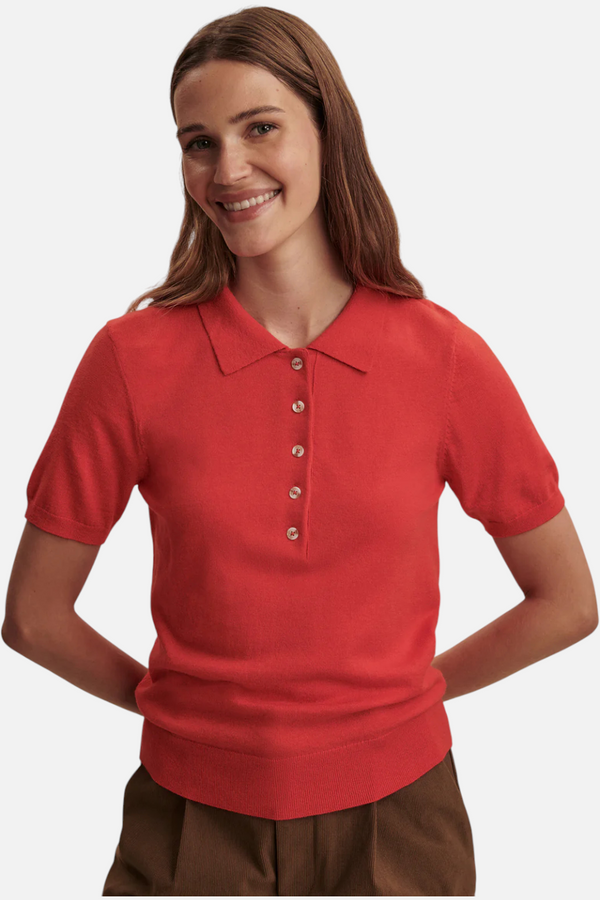 Varley Women's Toni Fine Knit Polo in Poinsettia