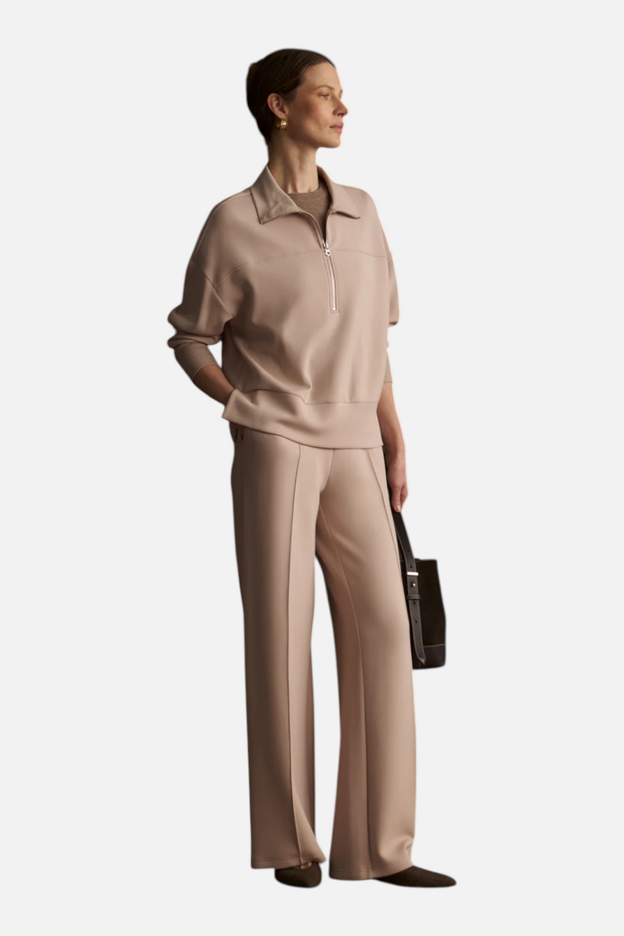 Varley Women's Wide Leg Pant 28" in Mushroom – front view