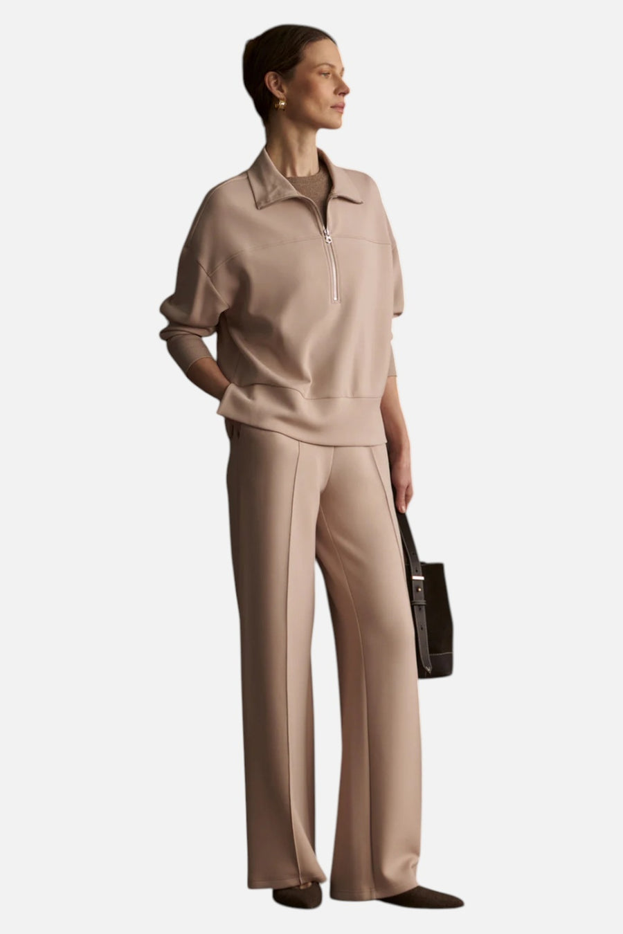 Varley Women's Wide Leg Pant 28" in Mushroom – on model