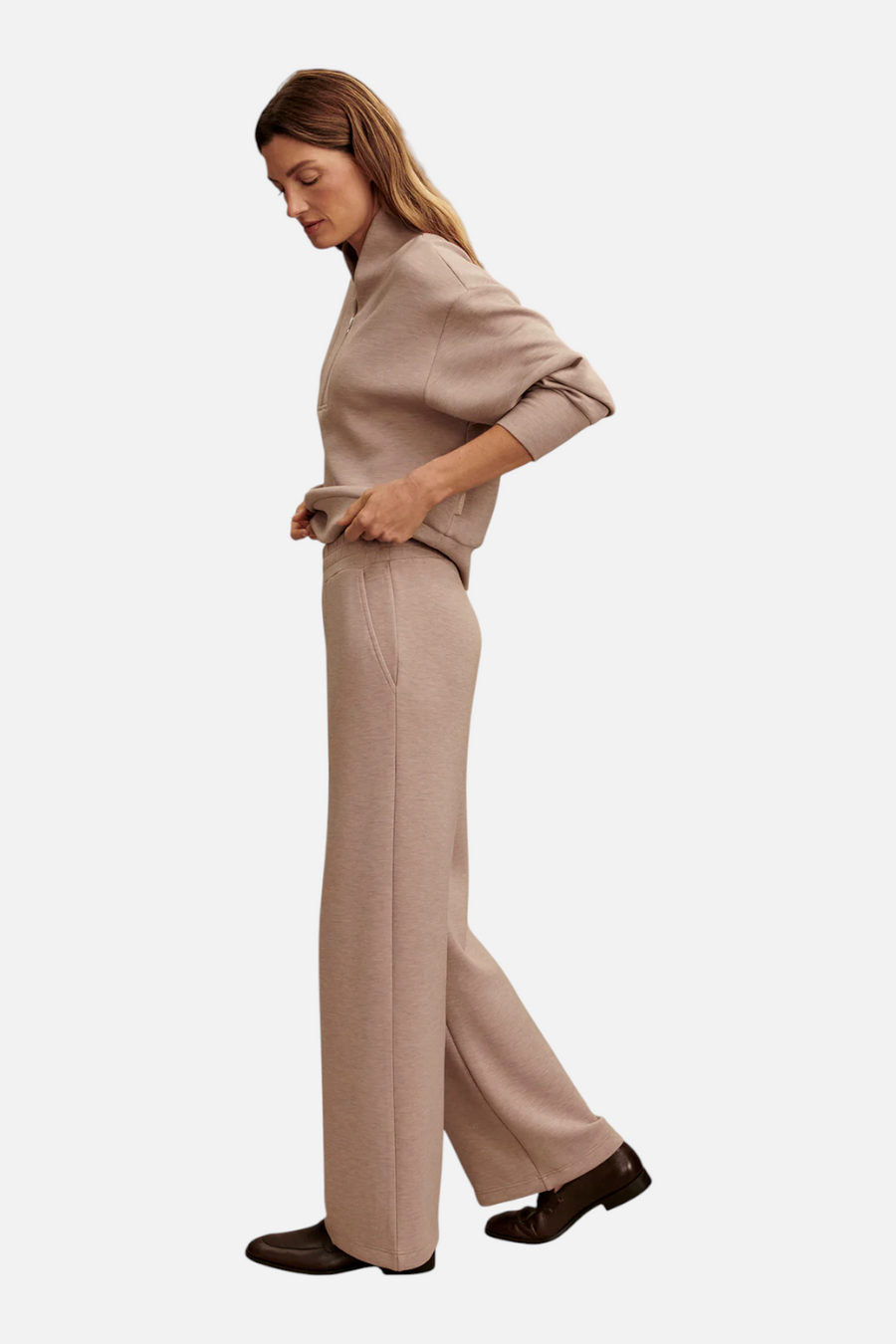 Varley Women's Wide Leg Pant 30" in Taupe Marl – back view