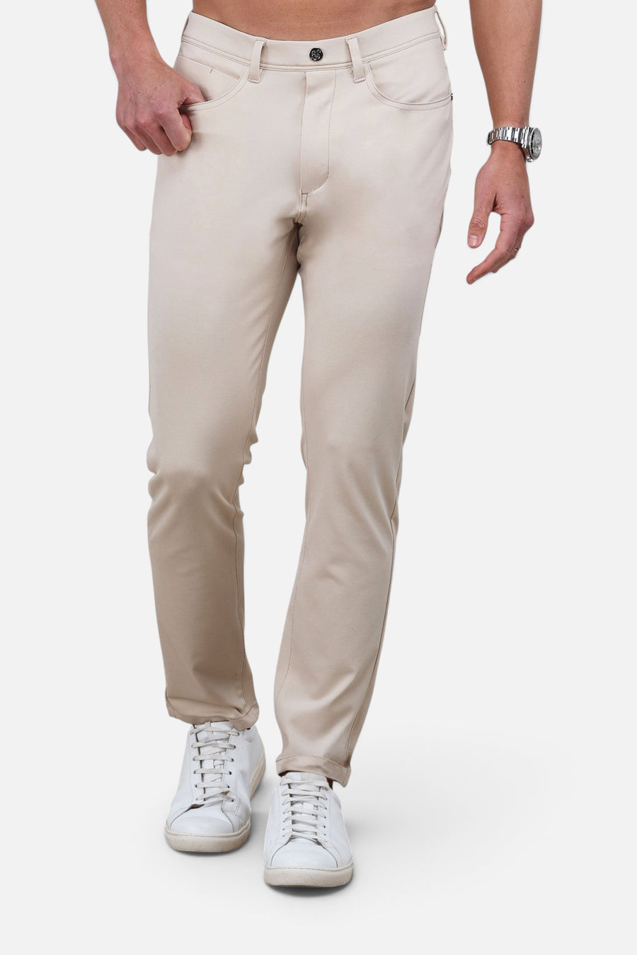 Velocity Pull-On Performance Pants in Stone – front view