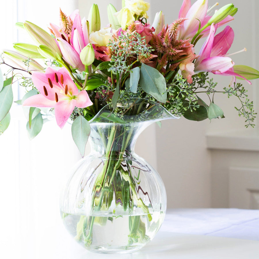 Vietri Hibiscus Glass Clear Large Fluted Vase – back view