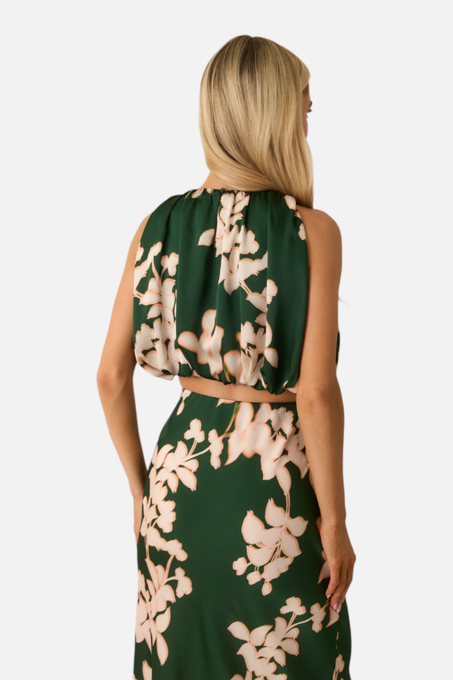 Minkpink Vilma Green Floral Rouched Crop Top