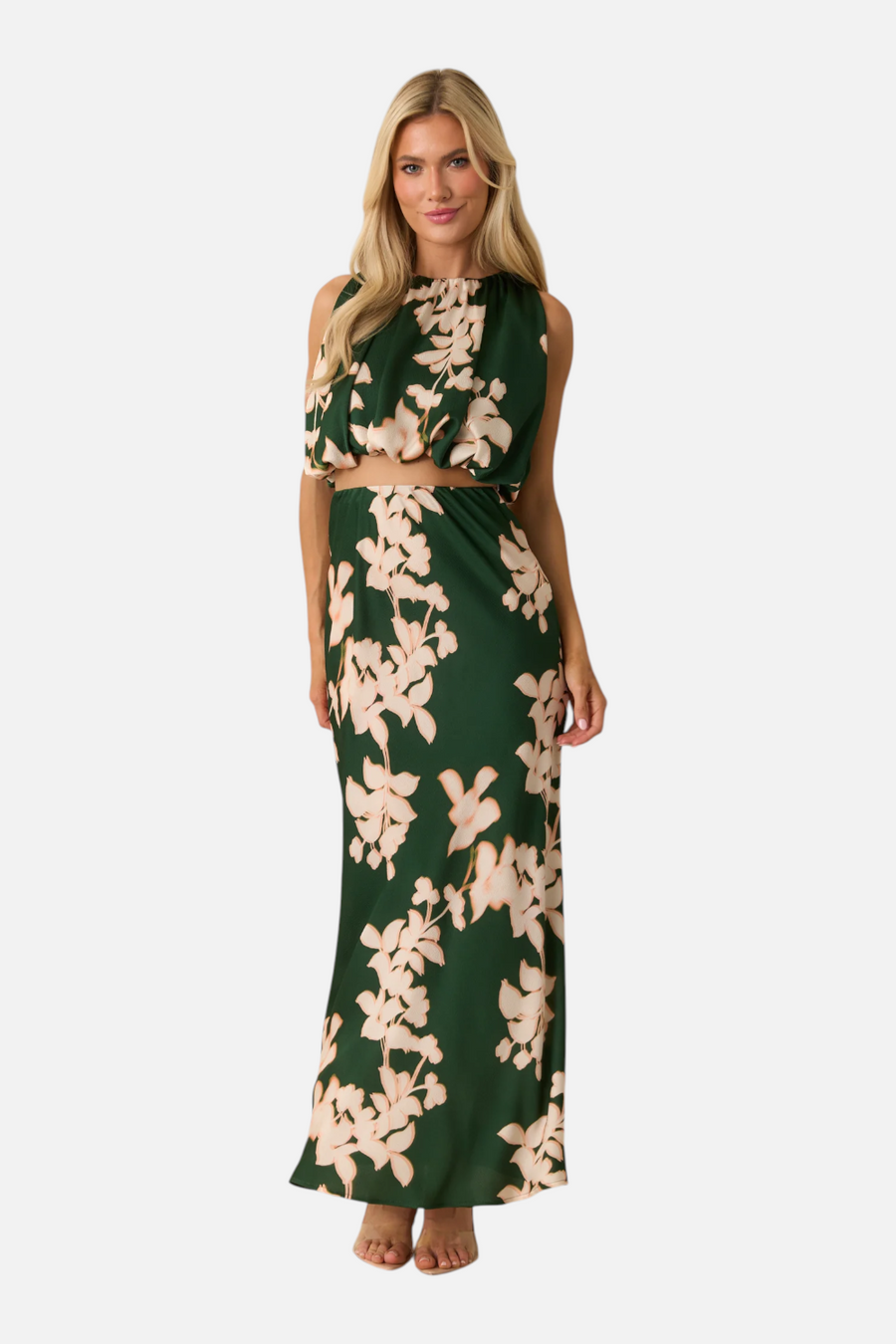 Minkpink Vilma Green Floral Rouched Crop Top