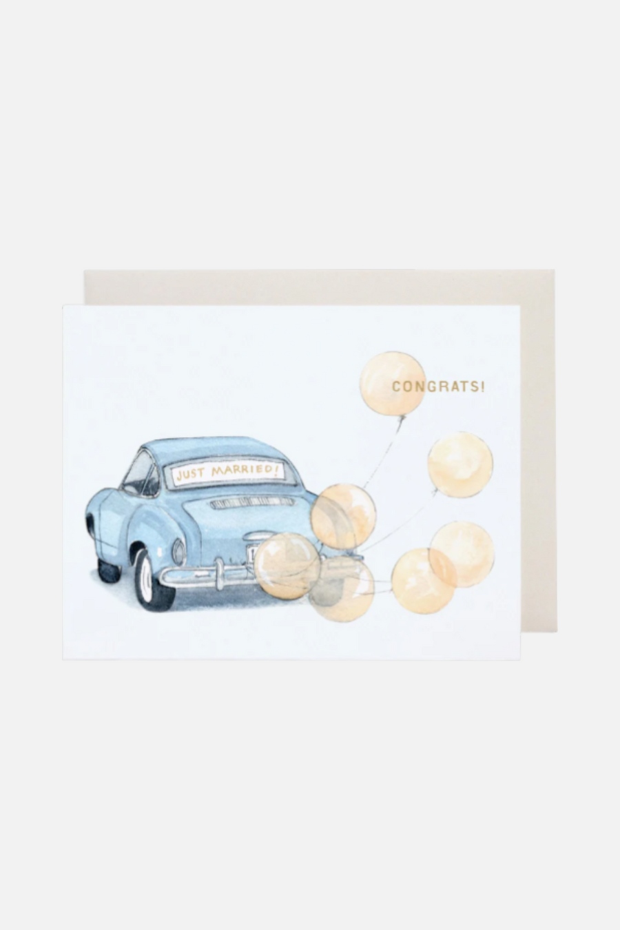 Vintage Car Wedding Greeting Card – front view
