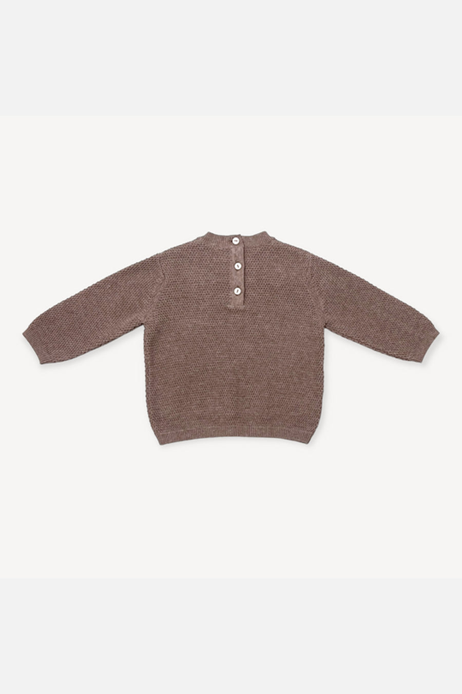 Viverano Bear Embroidered Knit Baby Pullover Sweater in Cafe Latte – side view