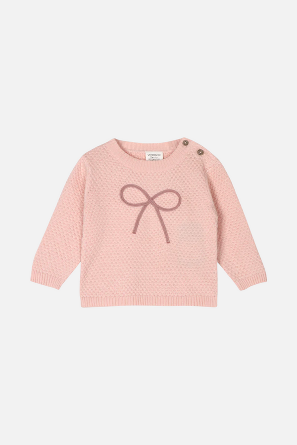 Viverano Chloe Bow Sweater Knit Baby Pullover in Pink