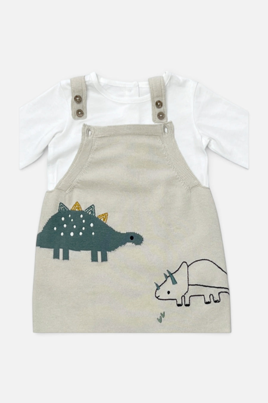 Viverano Dino Jacquard Knit Baby Overall Set – back view