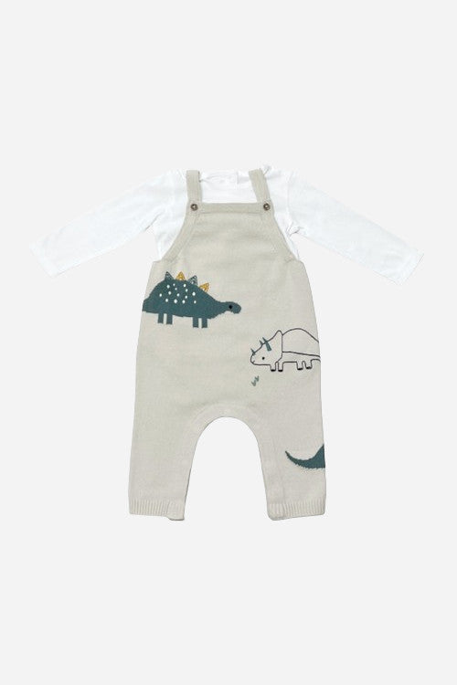 Viverano Dino Jacquard Knit Baby Overall Set – front view
