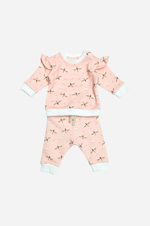 Viverano Dragonfly Ruffle Fleece Sweatshirt & Jogger Set – front view