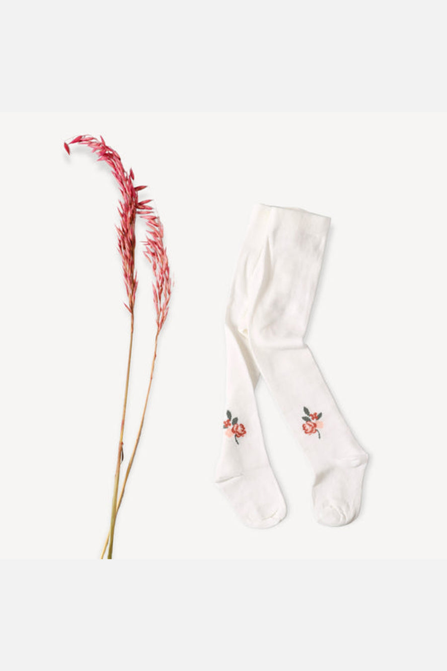 Viverano Fine Knit Baby Girl Tights in Soft White Floral – side view